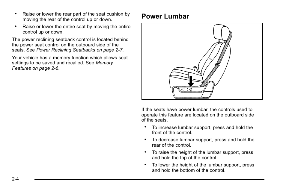 Power lumbar, Power lumbar -4 | Cadillac 2010 Escalade EXT User Manual | Page 38 / 580