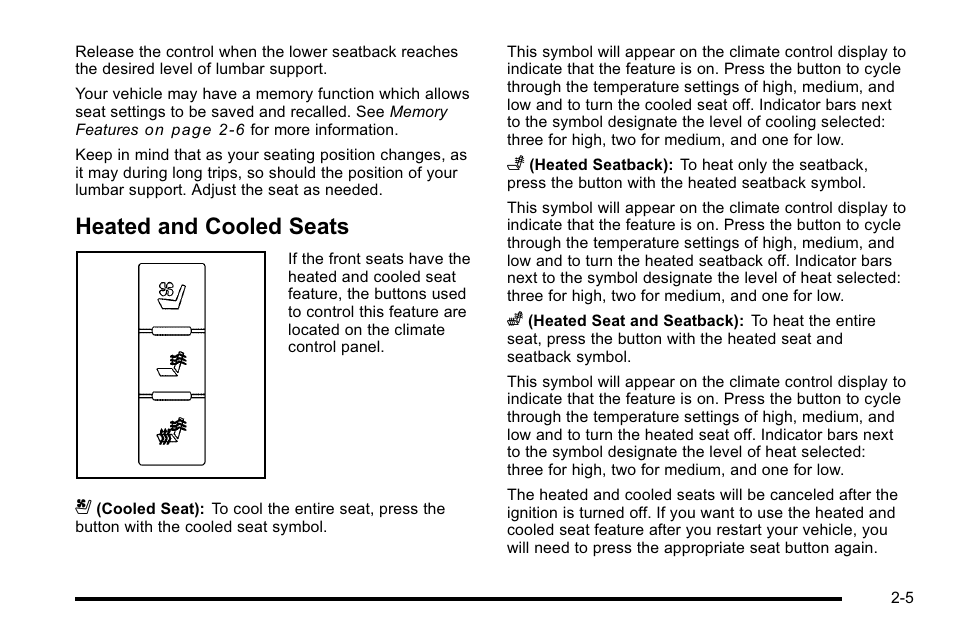 Heated and cooled seats, Heated and cooled seats -5 | Cadillac 2010 Escalade EXT User Manual | Page 39 / 580