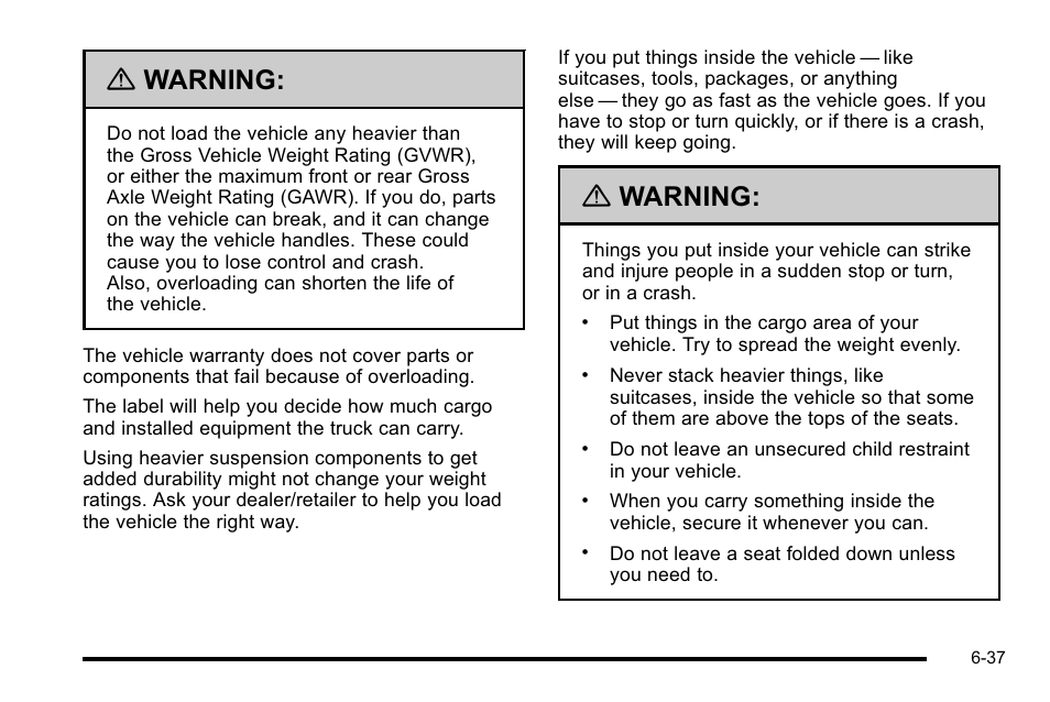 Warning | Cadillac 2010 Escalade EXT User Manual | Page 397 / 580