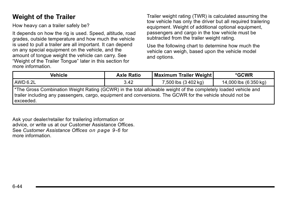 Weight of the trailer | Cadillac 2010 Escalade EXT User Manual | Page 404 / 580