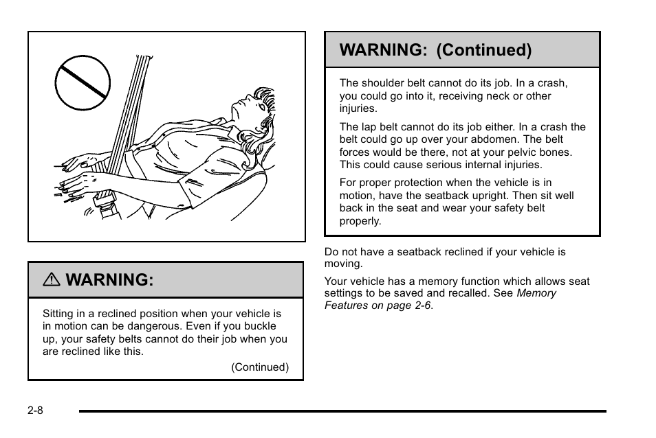 Warning, Warning: (continued) | Cadillac 2010 Escalade EXT User Manual | Page 42 / 580