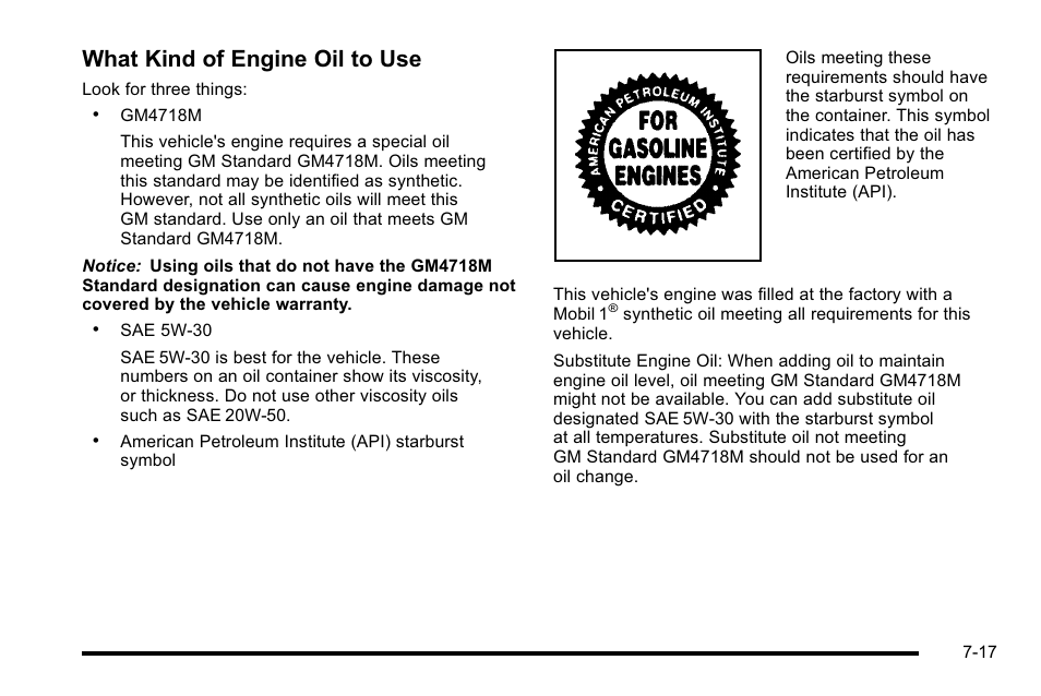 What kind of engine oil to use | Cadillac 2010 Escalade EXT User Manual | Page 431 / 580
