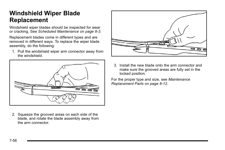 Windshield wiper blade replacement, Windshield wiper blade replacement -56 | Cadillac 2010 Escalade EXT User Manual | Page 470 / 580