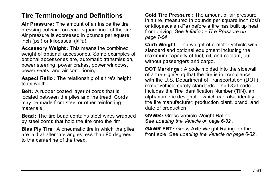 Tire terminology and definitions, Tire terminology and definitions -61 | Cadillac 2010 Escalade EXT User Manual | Page 475 / 580