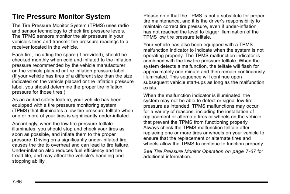 Tire pressure monitor system, Tire pressure monitor system -66 | Cadillac 2010 Escalade EXT User Manual | Page 480 / 580