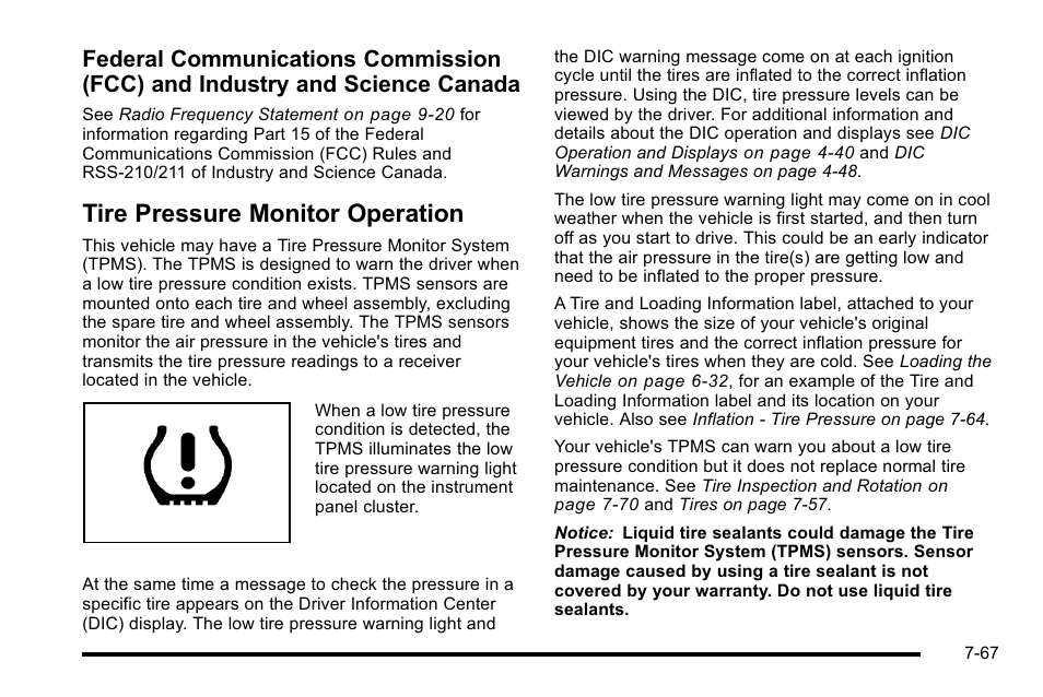 Tire pressure monitor operation, Tire pressure monitor operation -67 | Cadillac 2010 Escalade EXT User Manual | Page 481 / 580