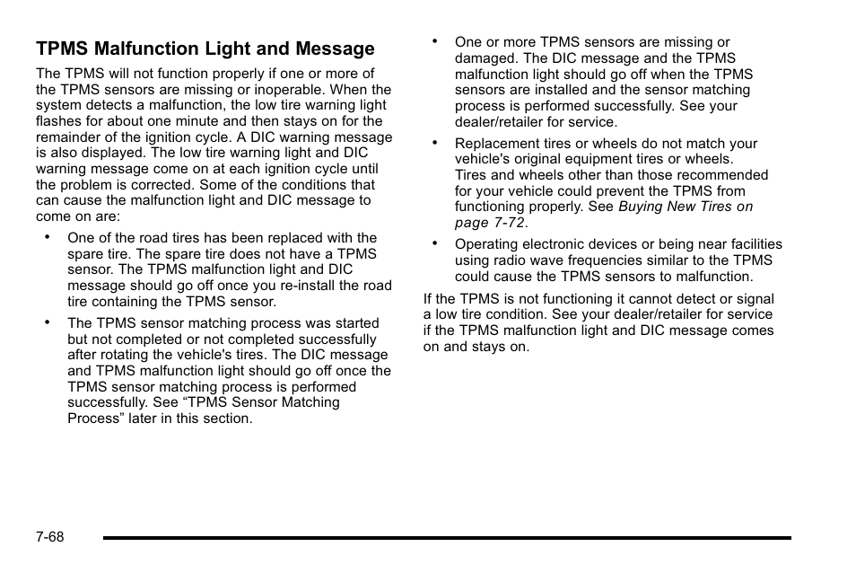 Tpms malfunction light and message | Cadillac 2010 Escalade EXT User Manual | Page 482 / 580