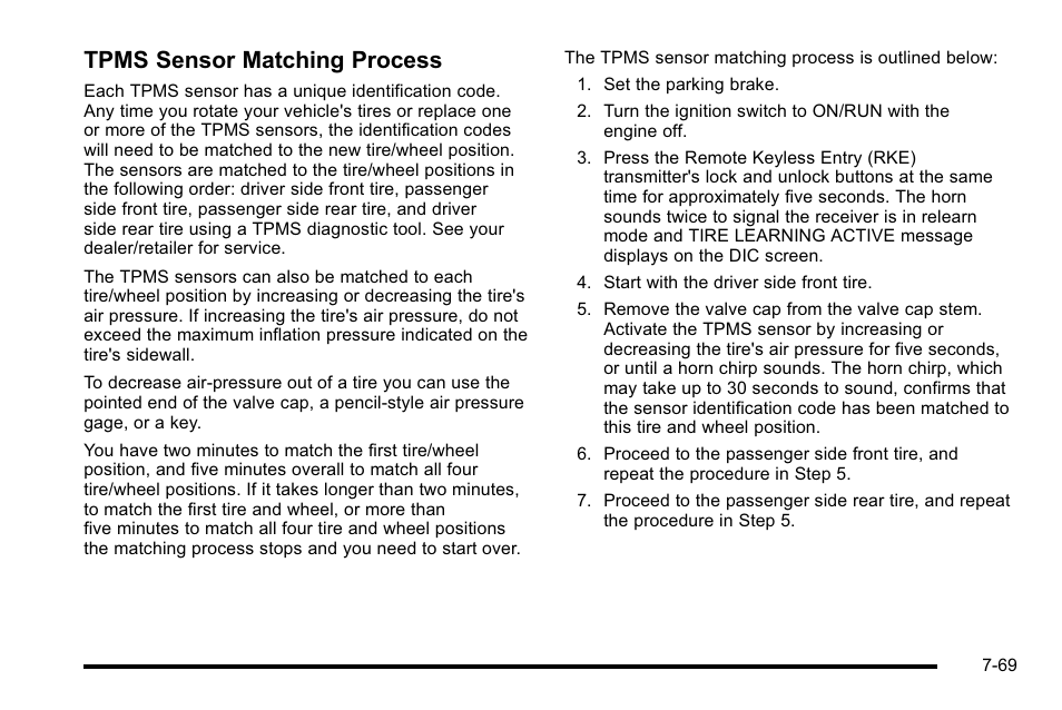 Tpms sensor matching process | Cadillac 2010 Escalade EXT User Manual | Page 483 / 580