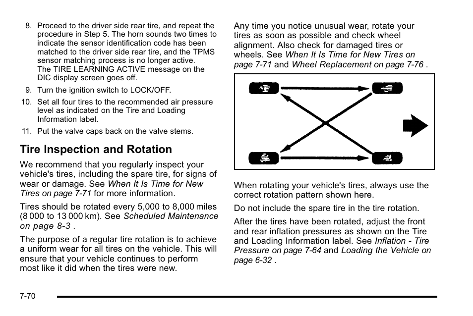 Tire inspection and rotation, Tire inspection and rotation -70 | Cadillac 2010 Escalade EXT User Manual | Page 484 / 580