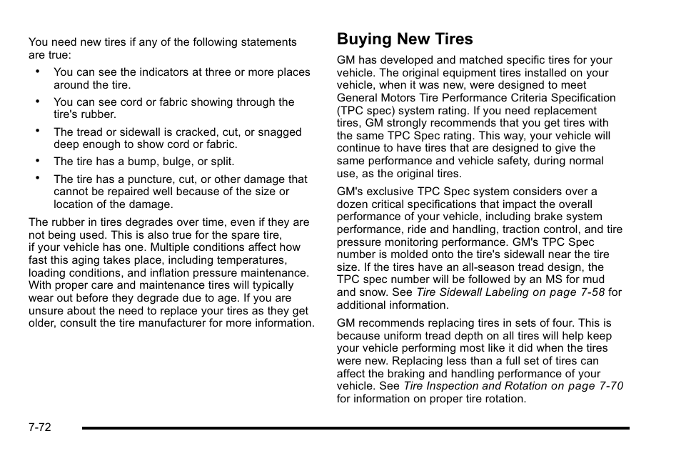 Buying new tires, Buying new tires -72 | Cadillac 2010 Escalade EXT User Manual | Page 486 / 580