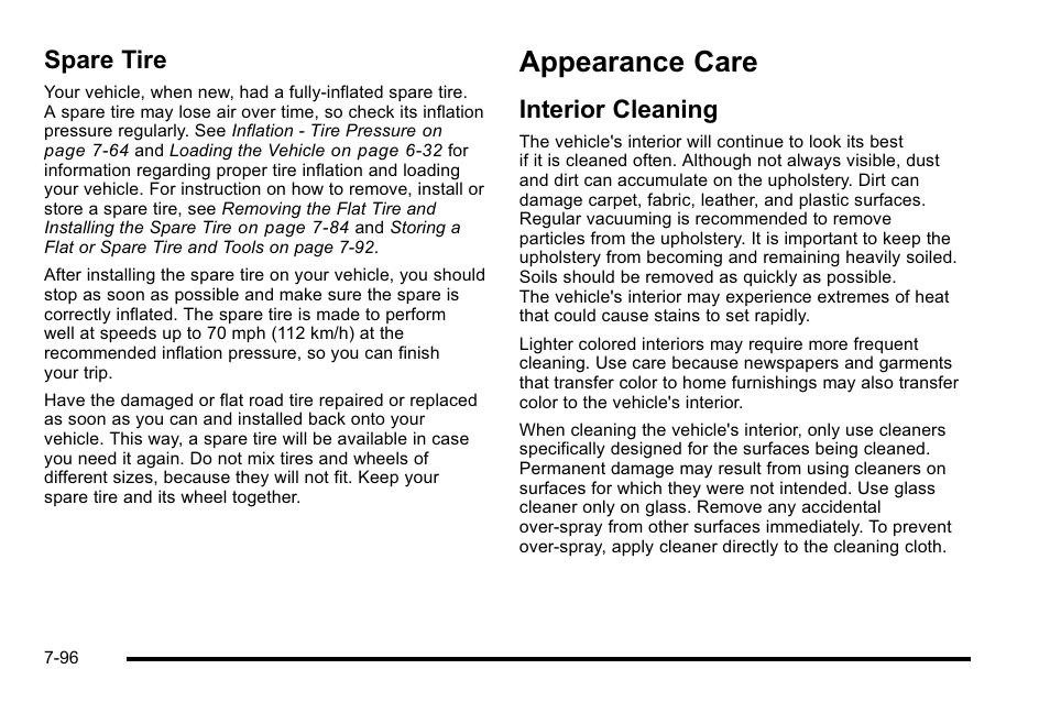 Spare tire, Appearance care, Interior cleaning | Appearance care -96, Index, Spare tire -96, Interior cleaning -96 | Cadillac 2010 Escalade EXT User Manual | Page 510 / 580