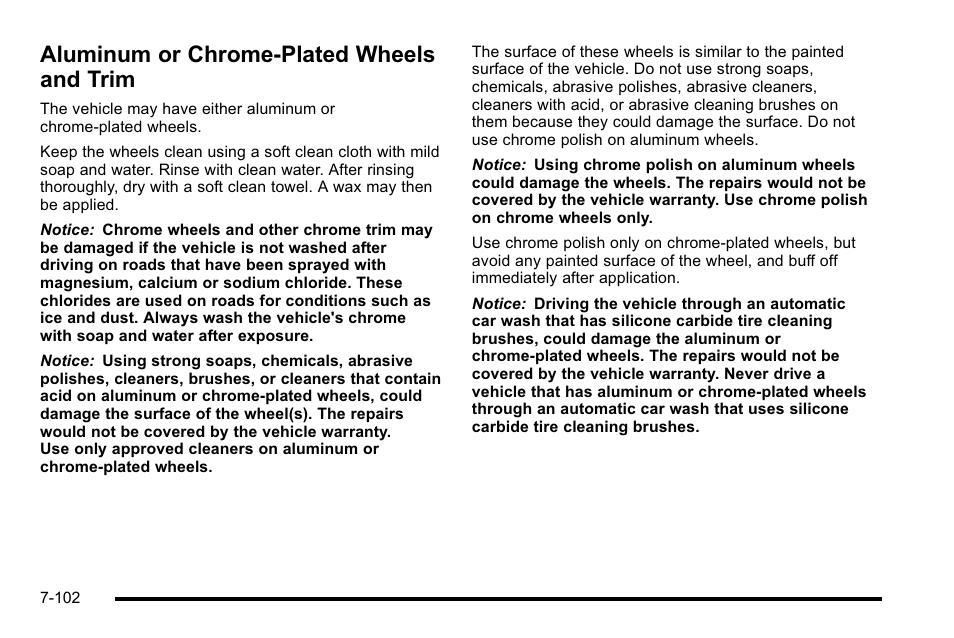 Aluminum or chrome-plated wheels and trim, Aluminum or chrome-plated wheels, And trim -102 | Cadillac 2010 Escalade EXT User Manual | Page 516 / 580