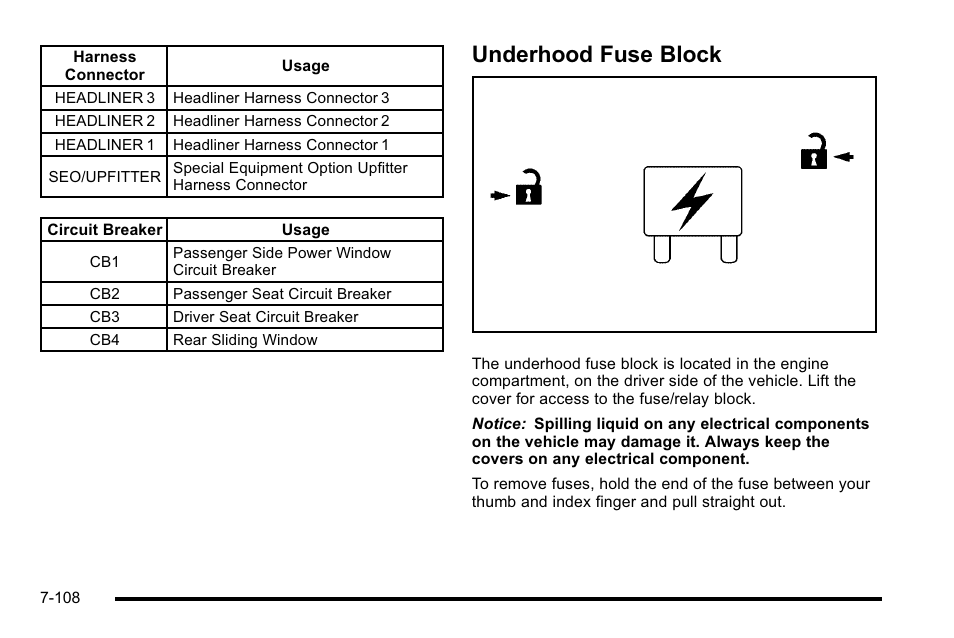 Underhood fuse block, Underhood fuse block -108 | Cadillac 2010 Escalade EXT User Manual | Page 522 / 580