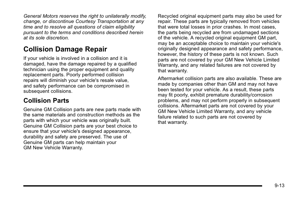 Collision damage repair, Collision damage repair -13, Navigation | Collision parts | Cadillac 2010 Escalade EXT User Manual | Page 557 / 580