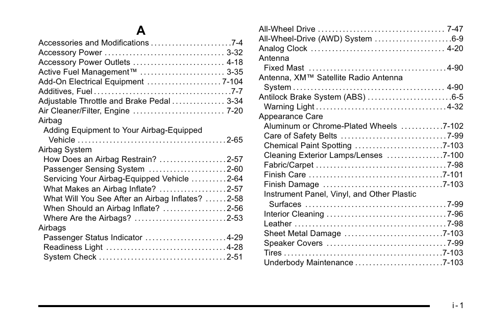 Index, Index_a | Cadillac 2010 Escalade EXT User Manual | Page 565 / 580