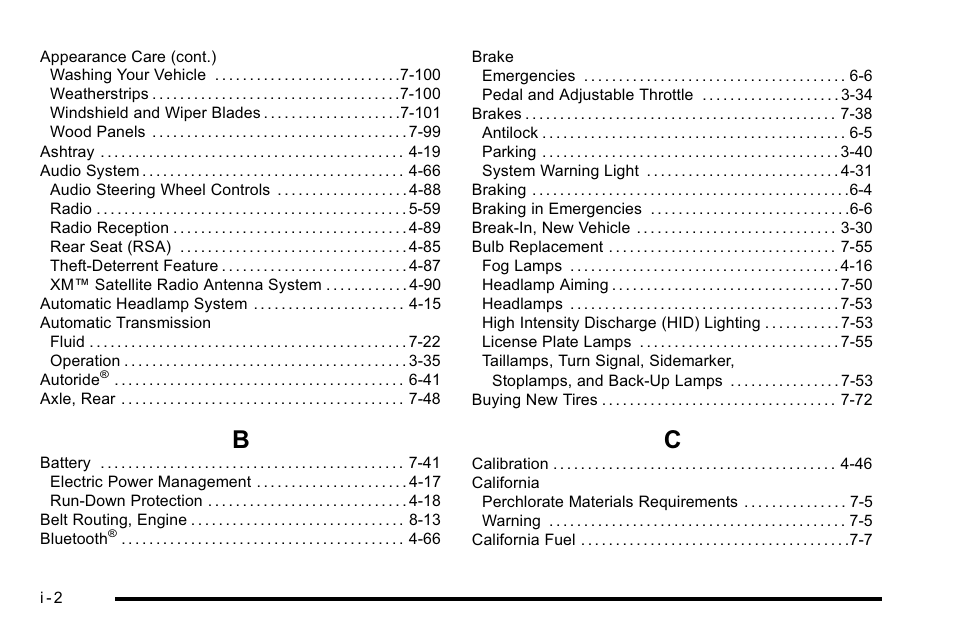 Index_b, Index_c | Cadillac 2010 Escalade EXT User Manual | Page 566 / 580