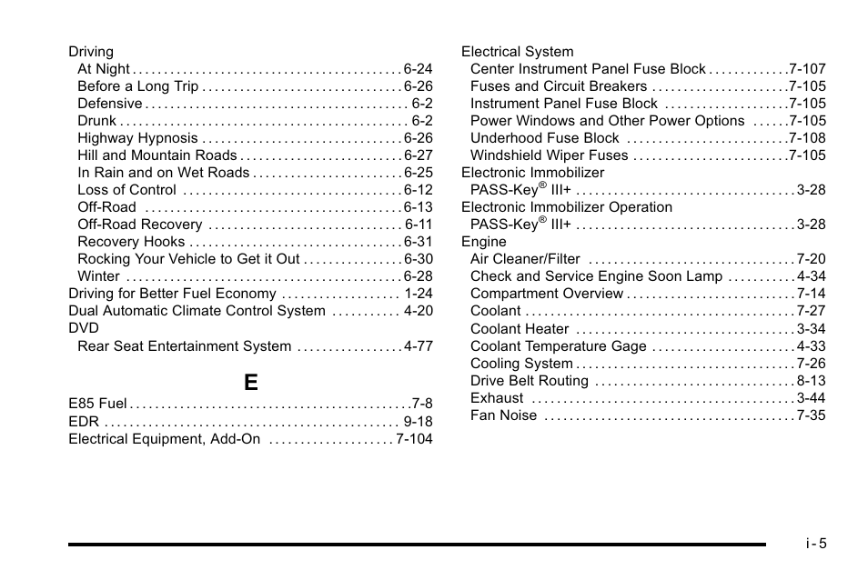 Index_e | Cadillac 2010 Escalade EXT User Manual | Page 569 / 580