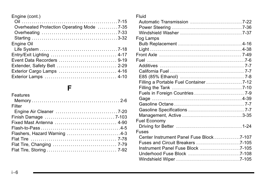 Index_f | Cadillac 2010 Escalade EXT User Manual | Page 570 / 580