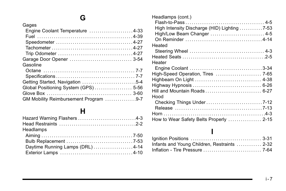 Index_g, Index_h, Index_i | Cadillac 2010 Escalade EXT User Manual | Page 571 / 580