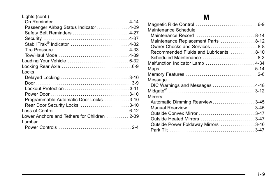 Index_m | Cadillac 2010 Escalade EXT User Manual | Page 573 / 580