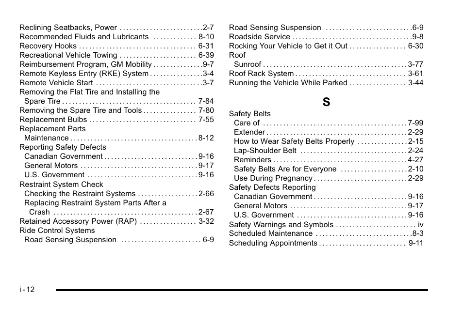 Index_s | Cadillac 2010 Escalade EXT User Manual | Page 576 / 580