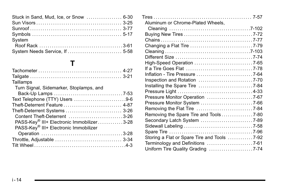 Index_t | Cadillac 2010 Escalade EXT User Manual | Page 578 / 580