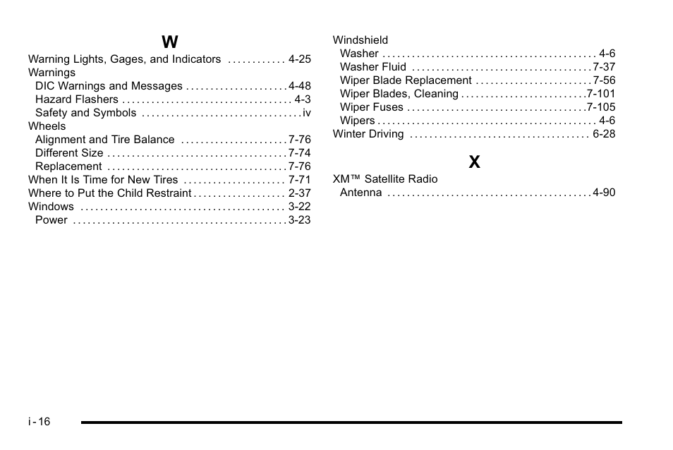 Index_w, Index_x | Cadillac 2010 Escalade EXT User Manual | Page 580 / 580