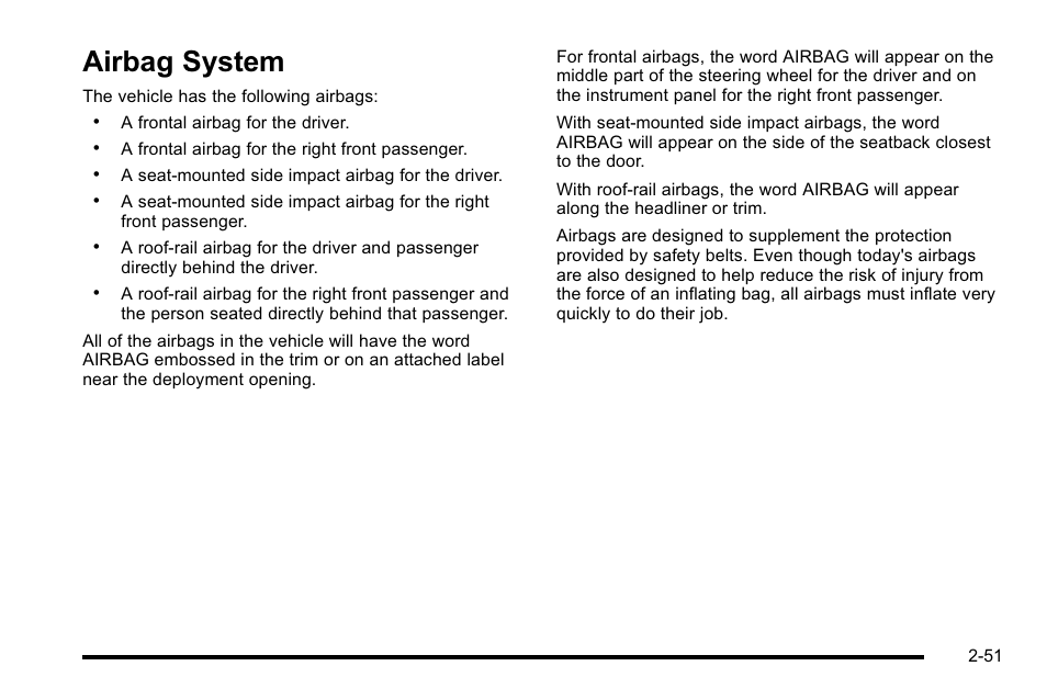 Airbag system, Airbag system -51 | Cadillac 2010 Escalade EXT User Manual | Page 85 / 580