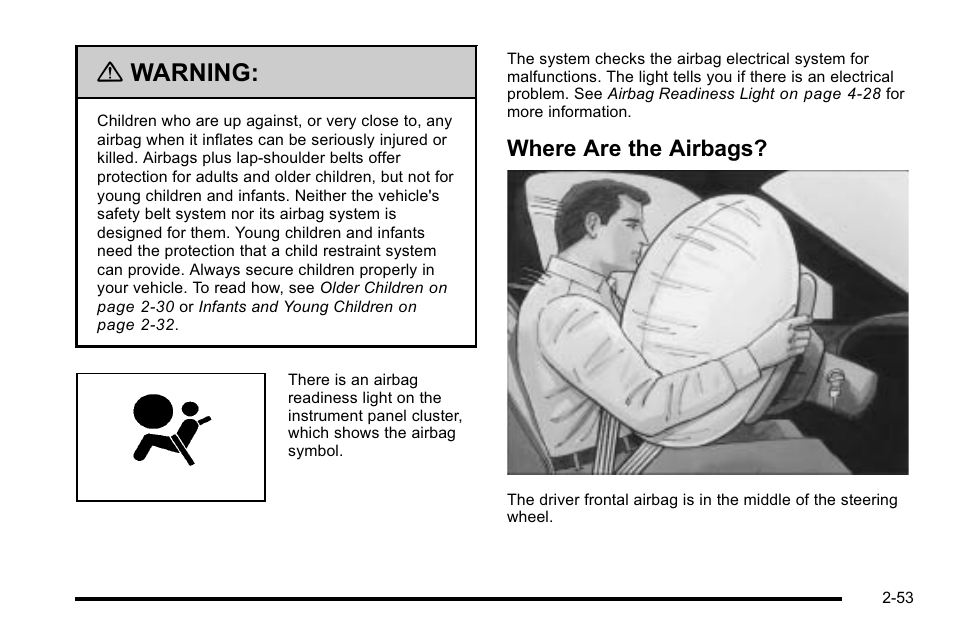 Where are the airbags, Where are the airbags? -53, Warning | Cadillac 2010 Escalade EXT User Manual | Page 87 / 580