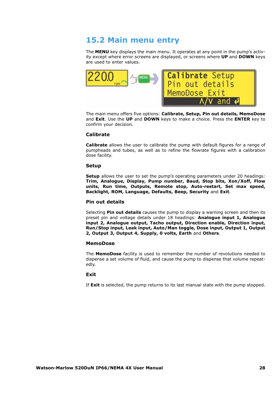 2 main menu entry | Watson-Marlow 520Du User Manual | Page 28 / 107