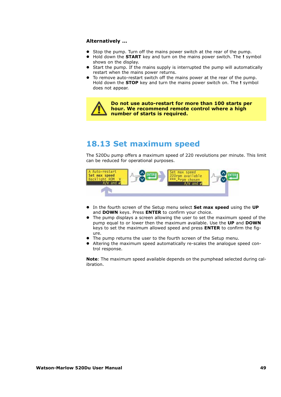 13 set maximum speed | Watson-Marlow 520Du User Manual | Page 49 / 107
