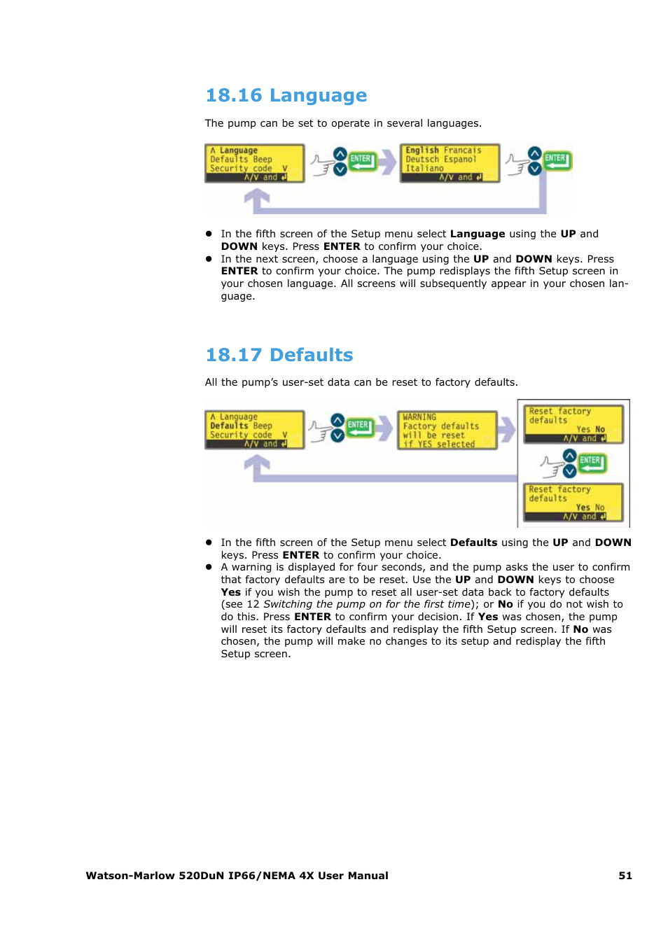 16 language, 17 defaults | Watson-Marlow 520Du User Manual | Page 51 / 107