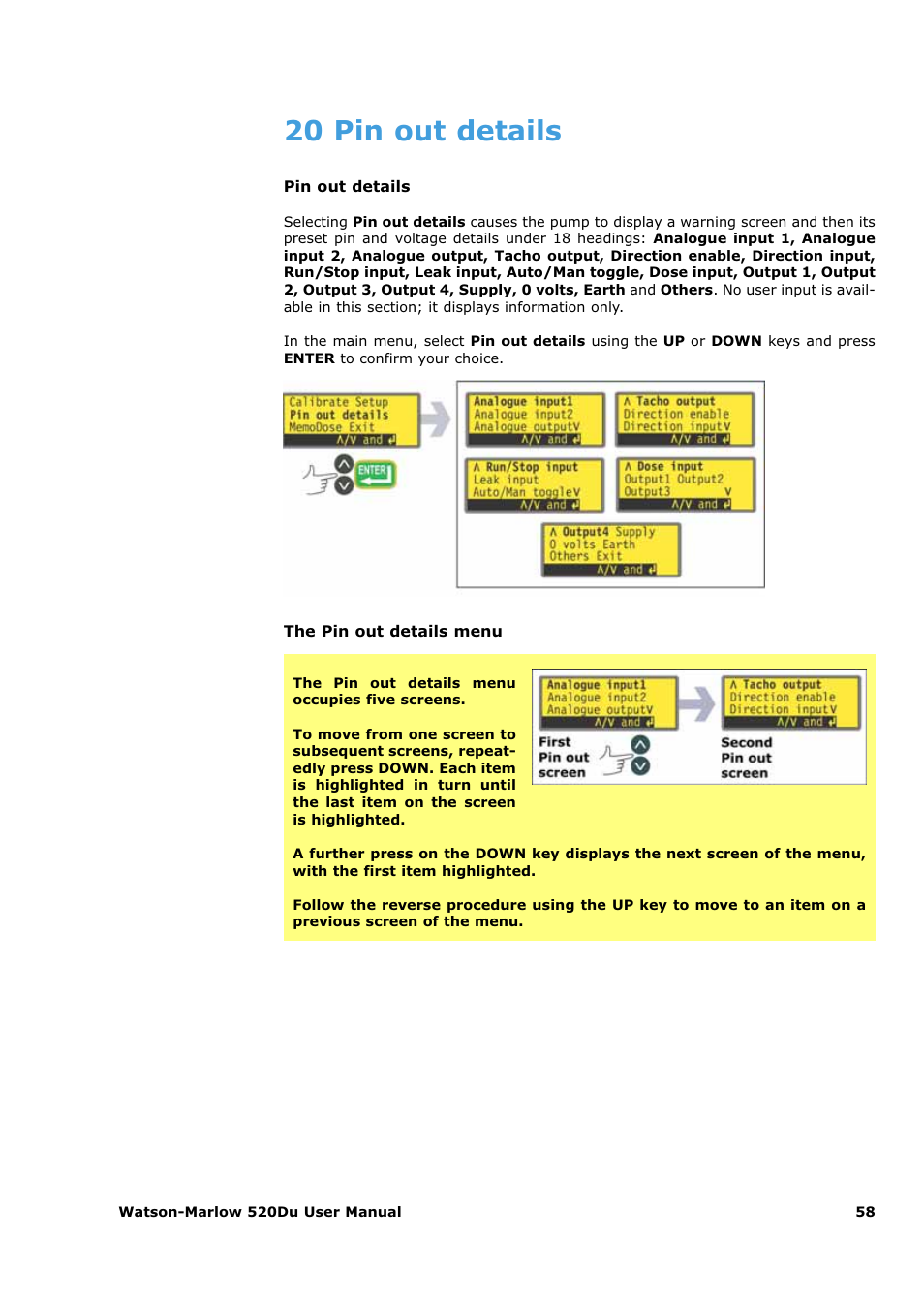 20 pin out details | Watson-Marlow 520Du User Manual | Page 58 / 107