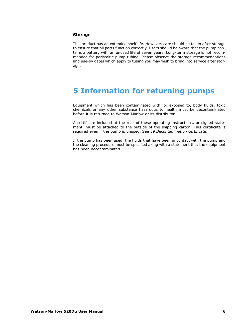 5 information for returning pumps | Watson-Marlow 520Du User Manual | Page 6 / 107