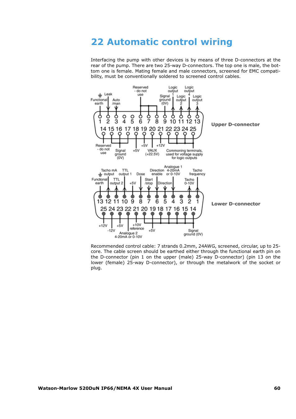 22 automatic control wiring | Watson-Marlow 520Du User Manual | Page 60 / 107