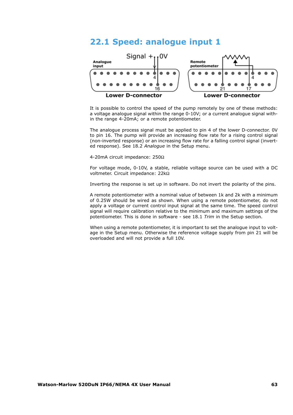 1 speed: analogue input 1 | Watson-Marlow 520Du User Manual | Page 63 / 107