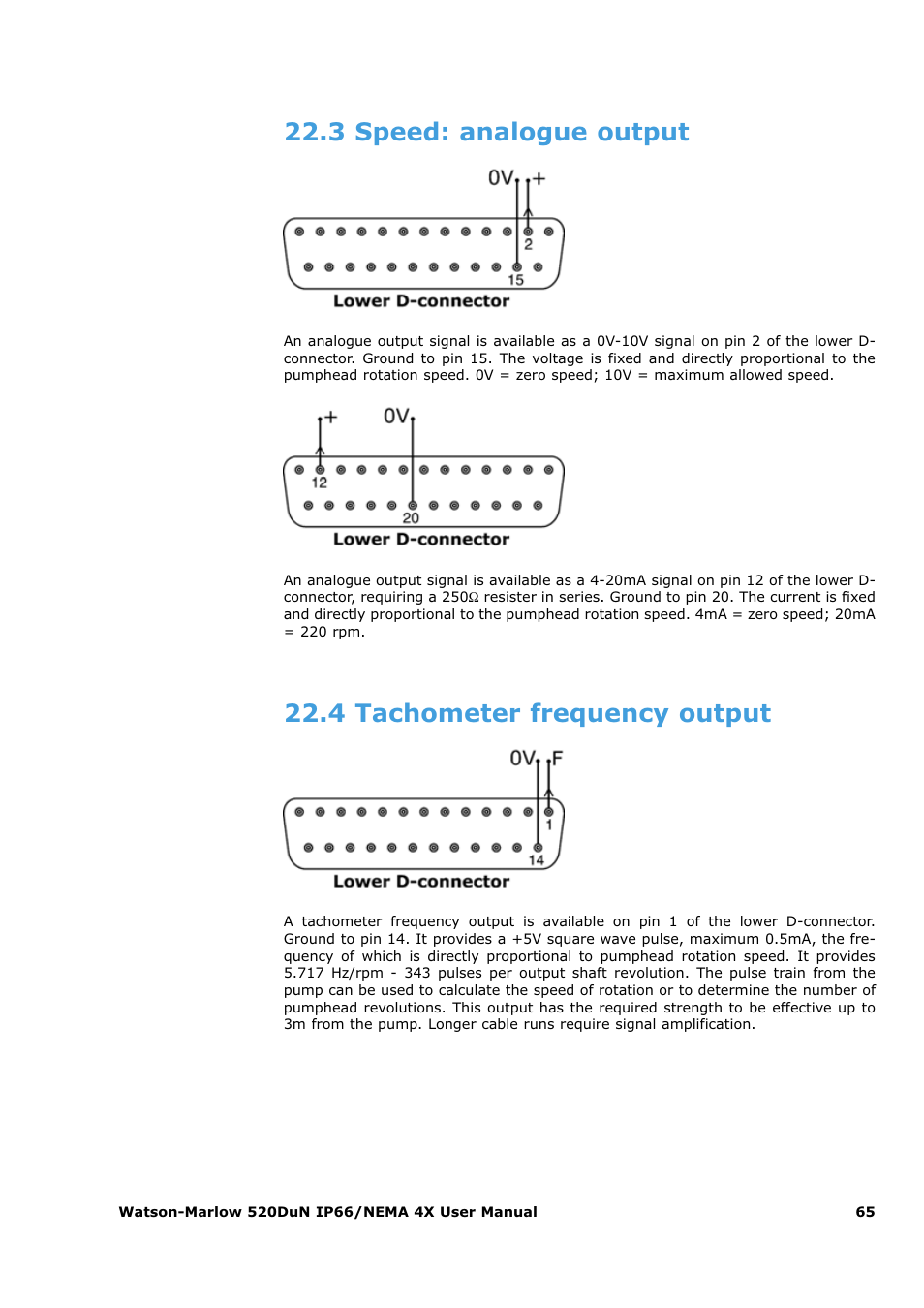 3 speed: analogue output, 4 tachometer frequency output | Watson-Marlow 520Du User Manual | Page 65 / 107