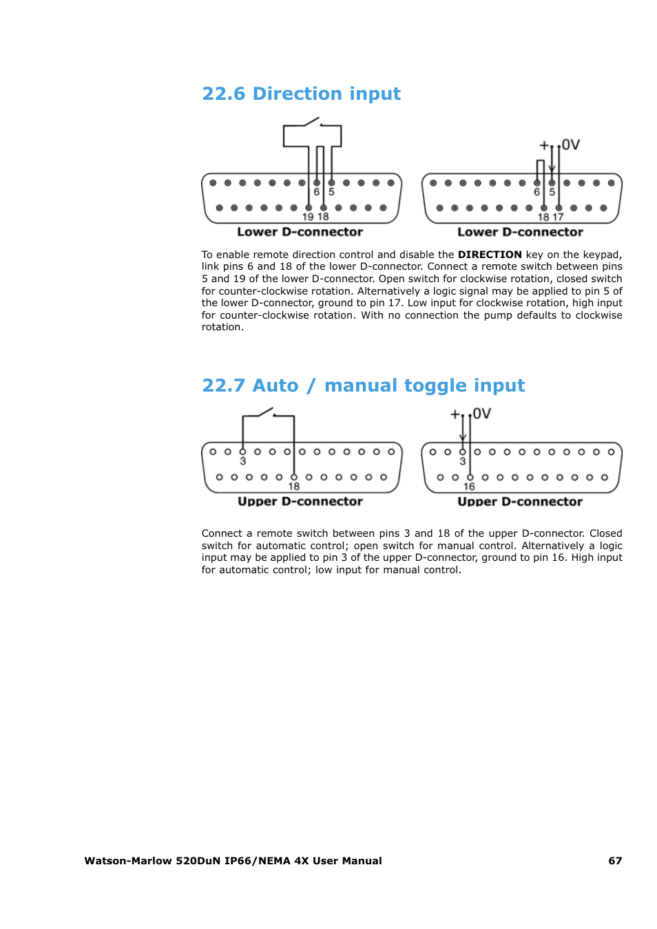 6 direction input, 7 auto / manual toggle input | Watson-Marlow 520Du User Manual | Page 67 / 107