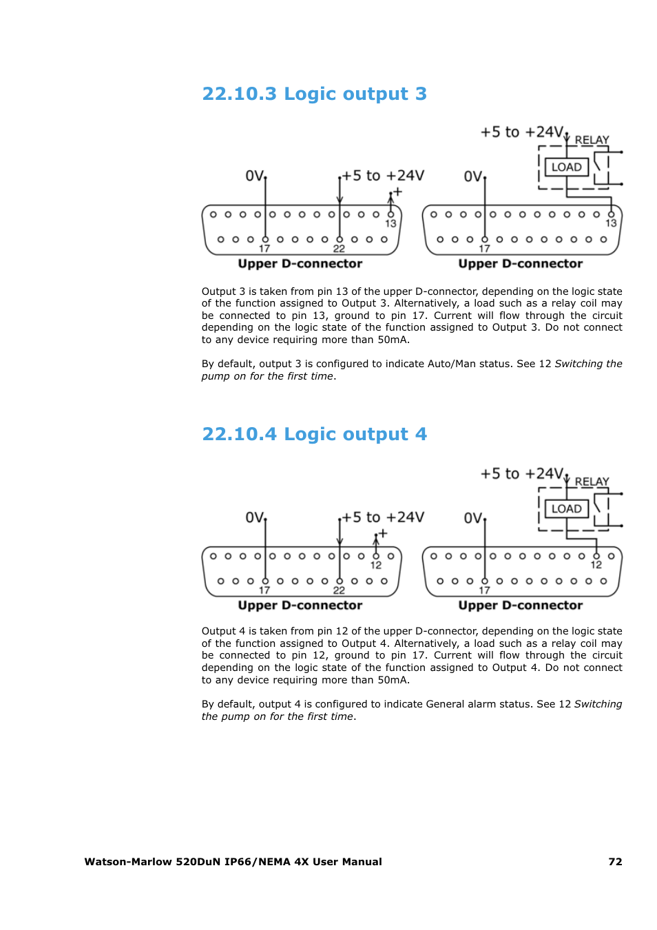 3 logic output 3, 4 logic output 4 | Watson-Marlow 520Du User Manual | Page 72 / 107