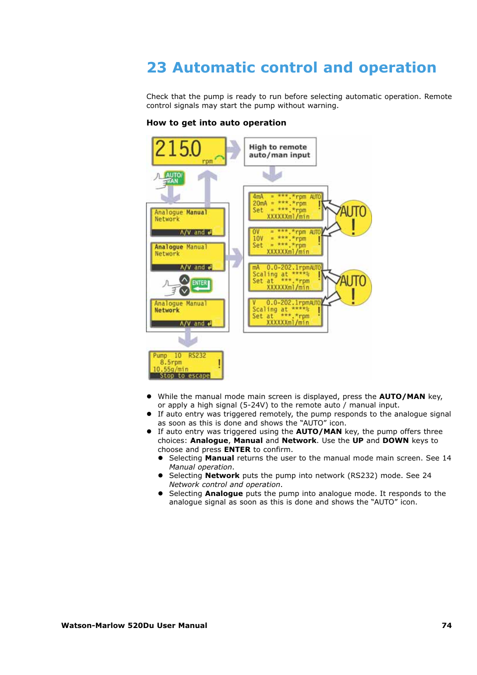 23 automatic control and operation | Watson-Marlow 520Du User Manual | Page 74 / 107