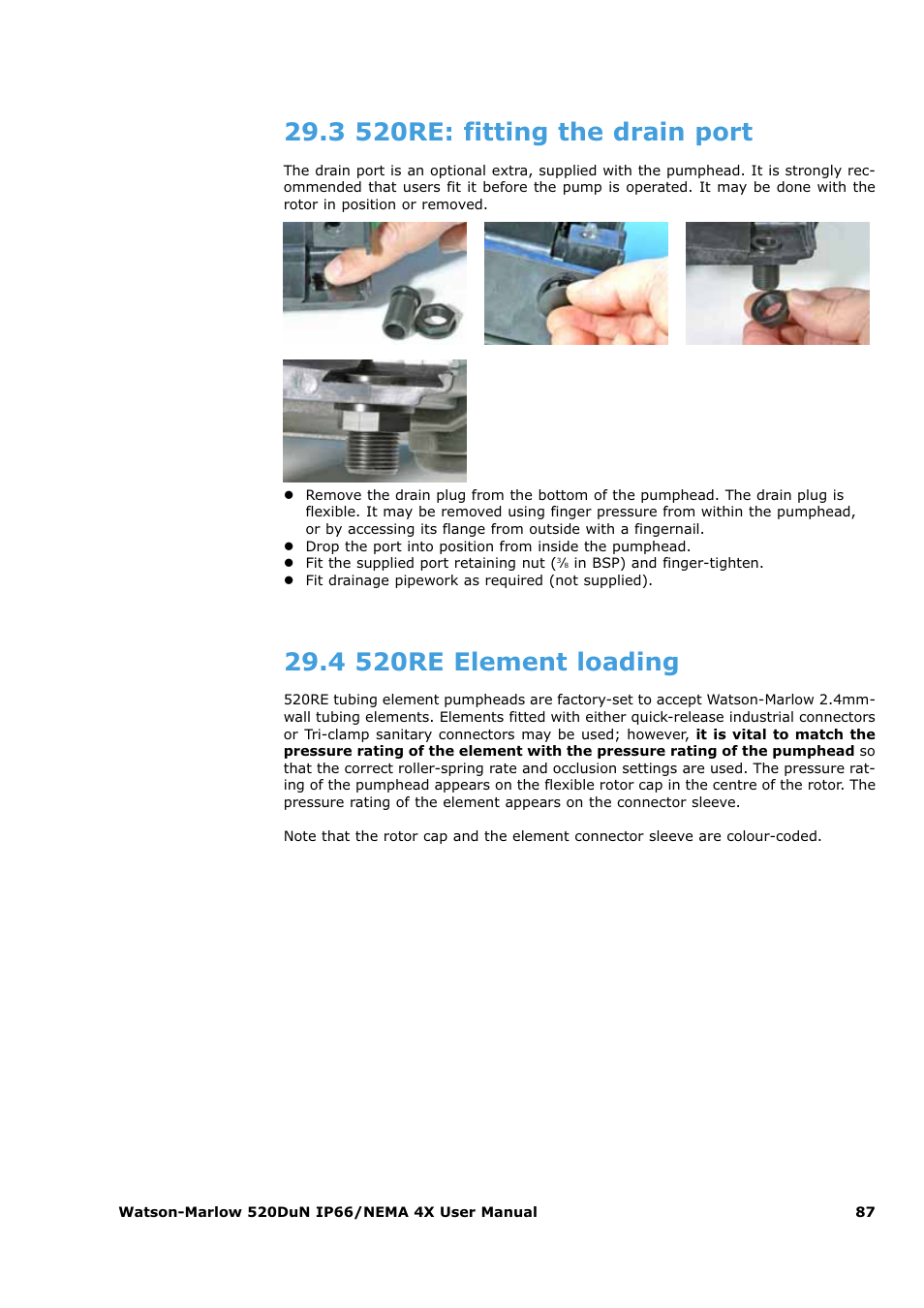 3 520re: fitting the drain port, 4 520re element loading | Watson-Marlow 520Du User Manual | Page 87 / 107