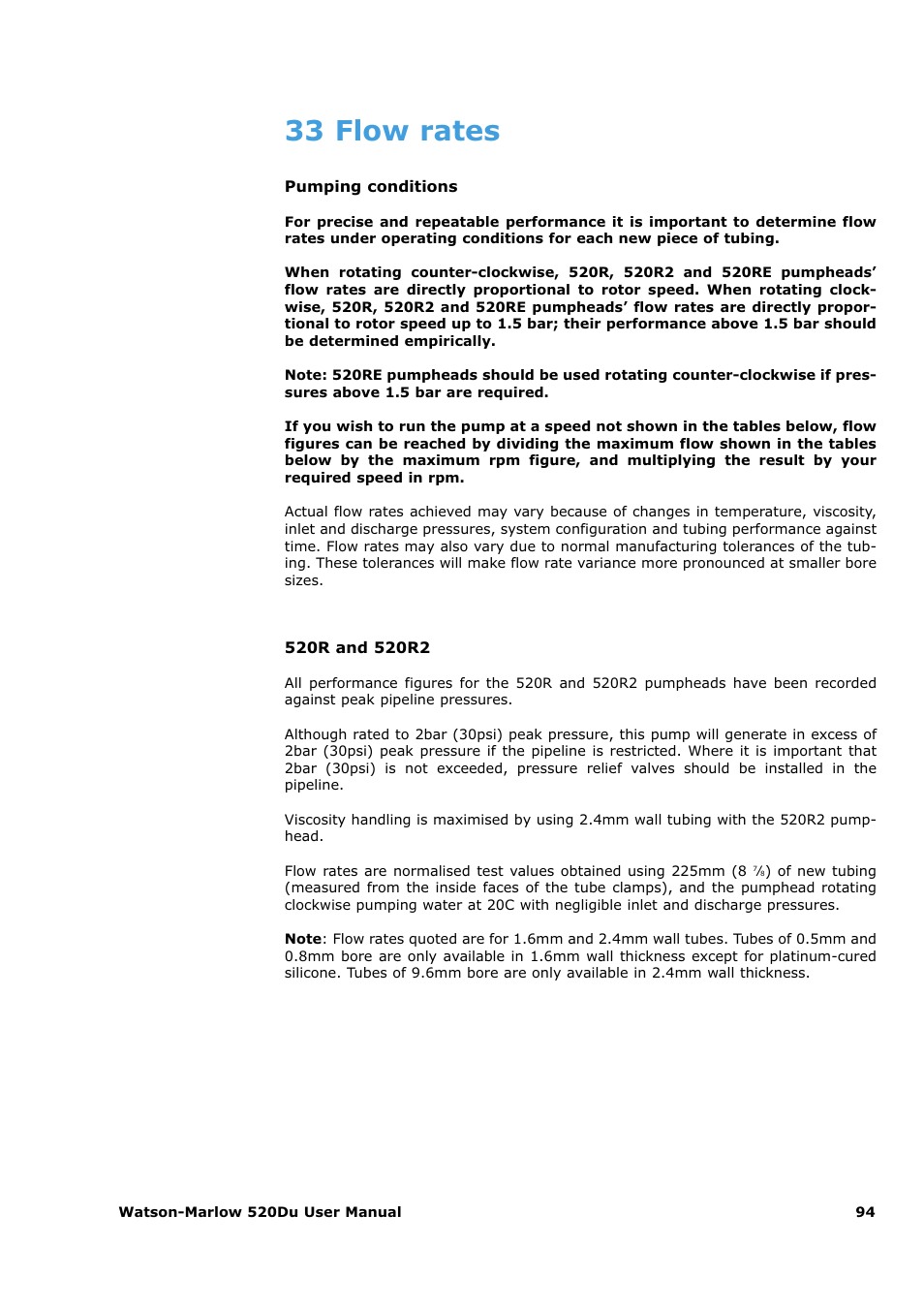 33 flow rates | Watson-Marlow 520Du User Manual | Page 94 / 107