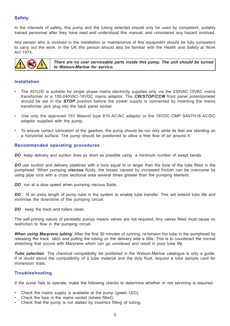 Watson-Marlow 401U User Manual | Page 3 / 12