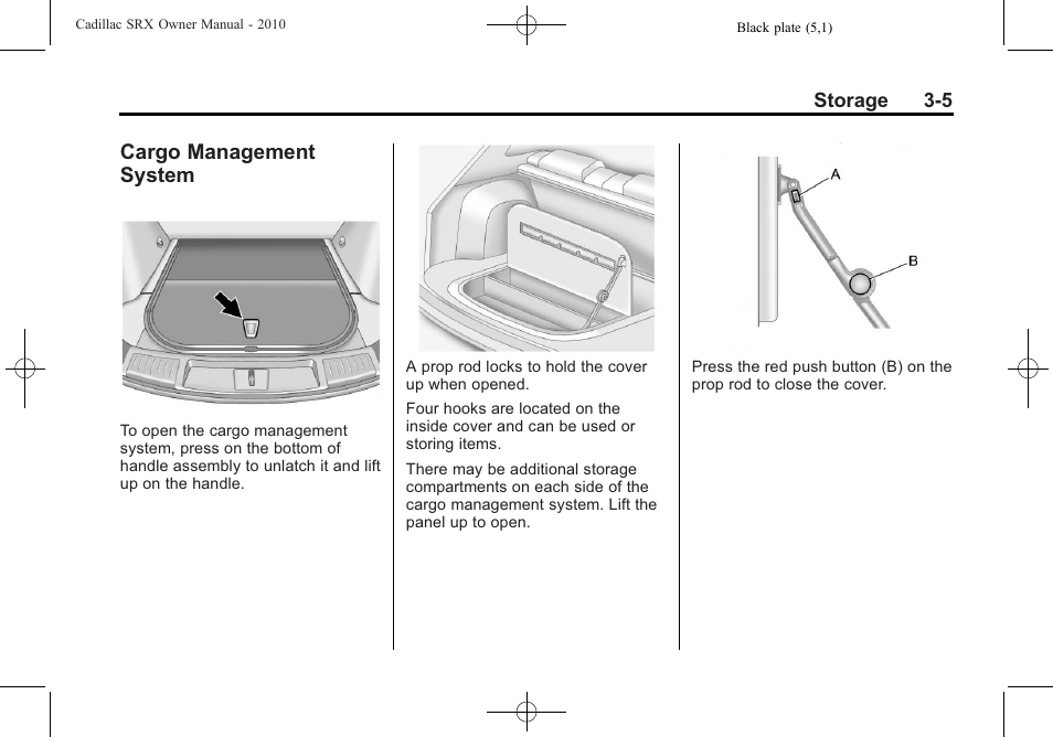 Cargo management system, Cargo management, System -5 | Cadillac SRX 2010 User Manual | Page 101 / 468