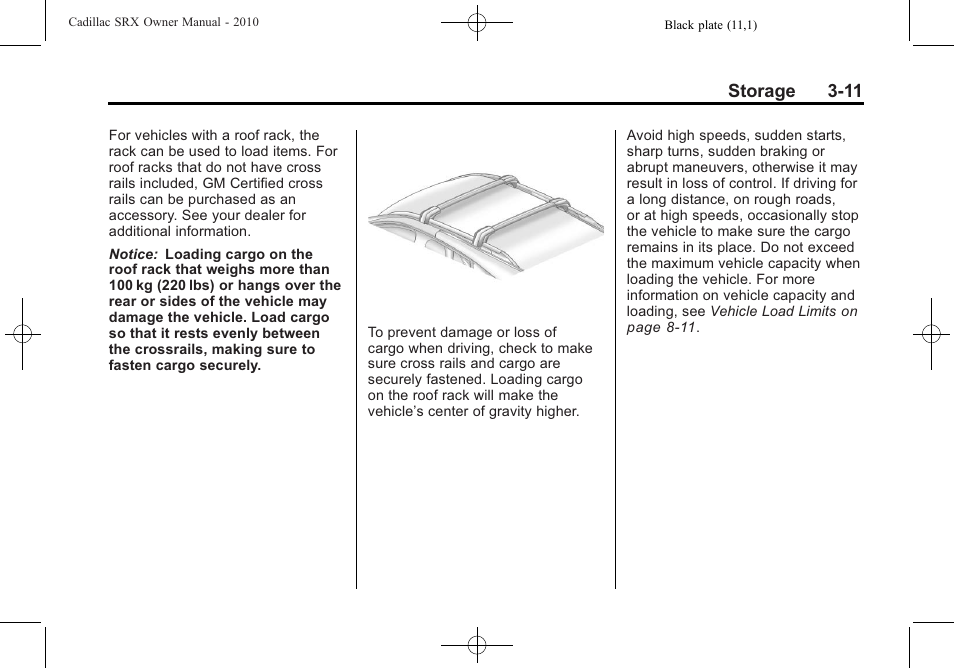 Storage 3-11 | Cadillac SRX 2010 User Manual | Page 107 / 468