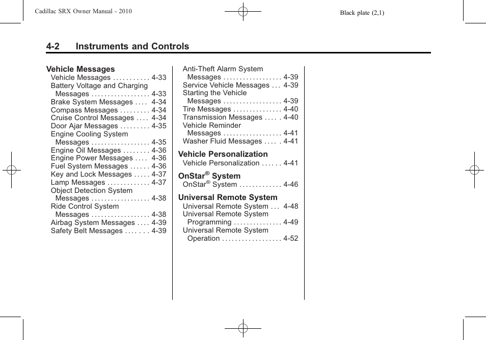 2 instruments and controls | Cadillac SRX 2010 User Manual | Page 110 / 468