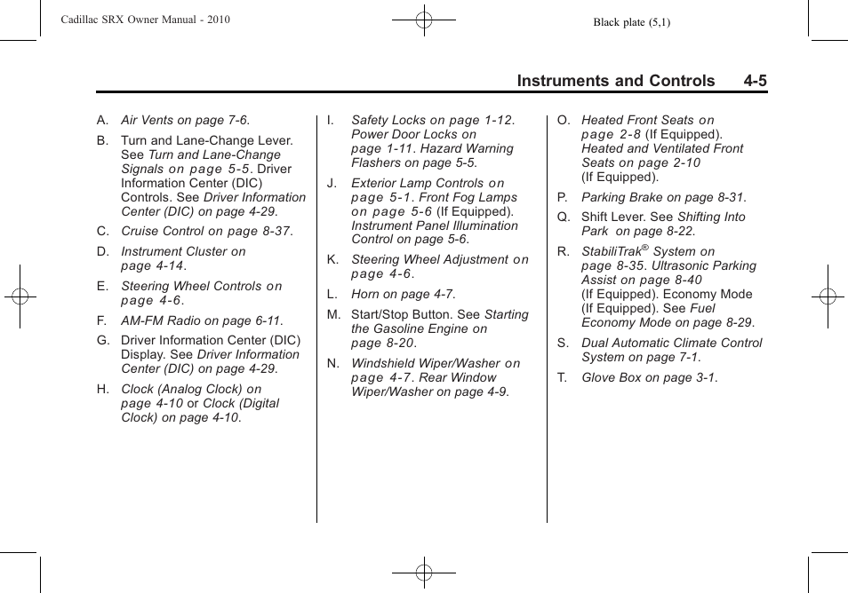 Instruments and controls 4-5 | Cadillac SRX 2010 User Manual | Page 113 / 468