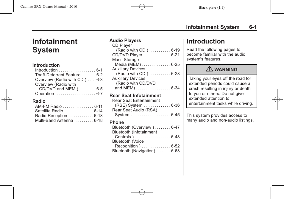 Infotainment system, Introduction, Introduction -1 | Conversions and add-ons | Cadillac SRX 2010 User Manual | Page 167 / 468