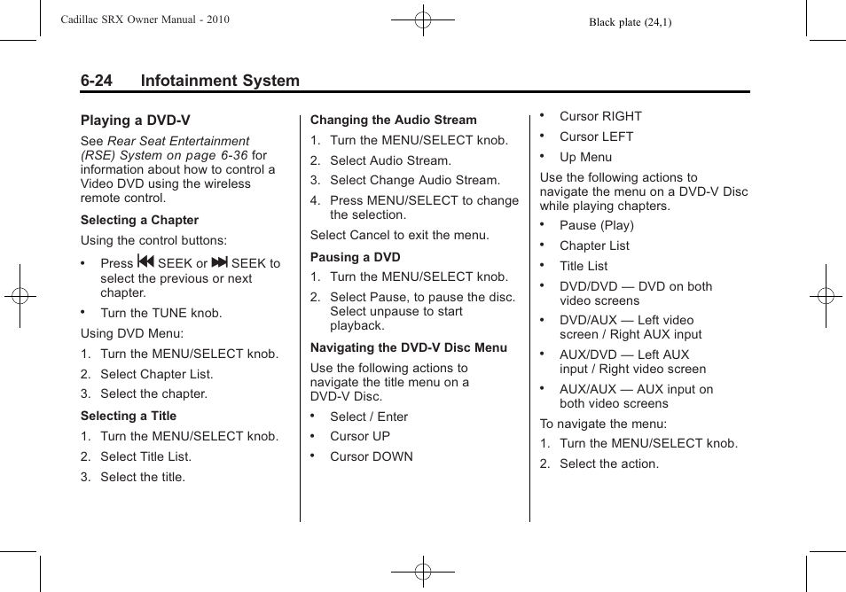 24 infotainment system | Cadillac SRX 2010 User Manual | Page 190 / 468