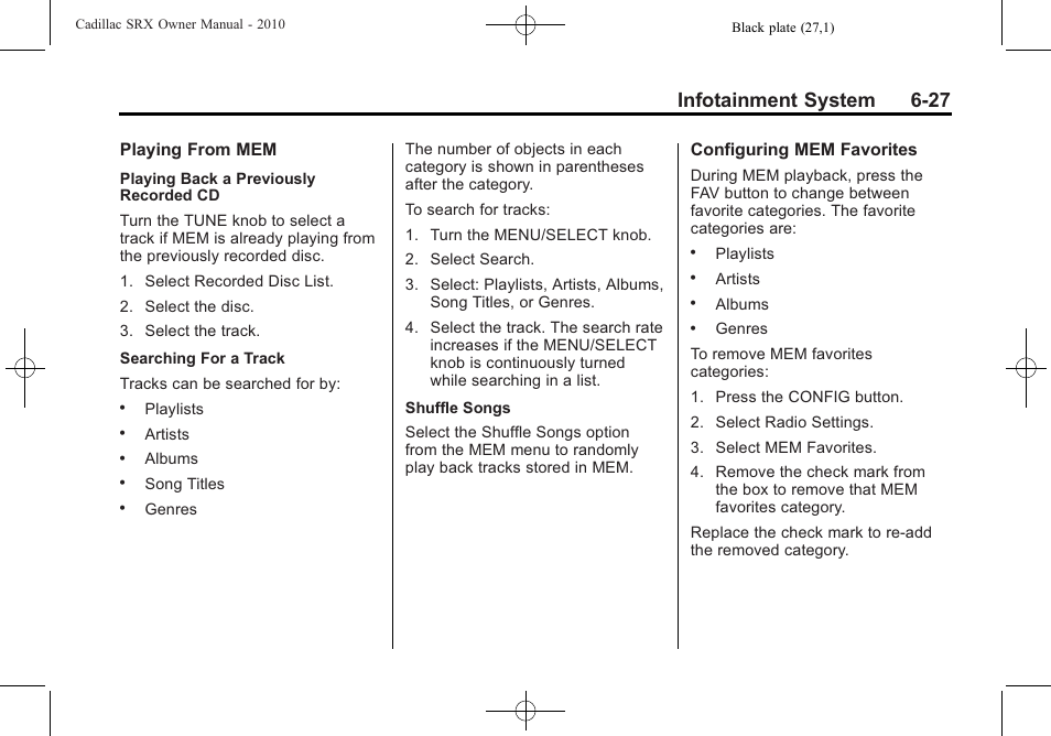 Infotainment system 6-27 | Cadillac SRX 2010 User Manual | Page 193 / 468